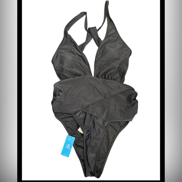 One Piece Swimsuit for Women Bathing Suit Cut Out Cross Back Tie Deep V Neck - Picture 8 of 9